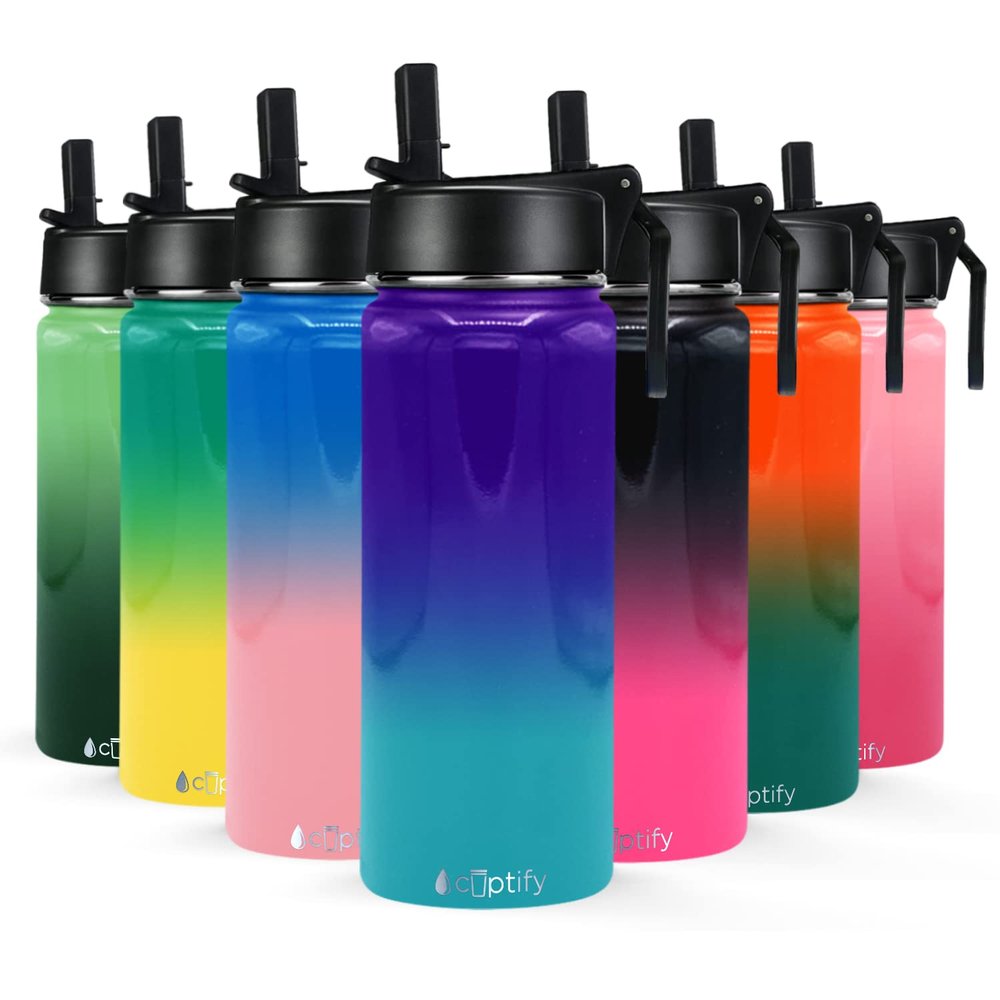 Sports Water Bottle with Straw Lid on Island Waters Ombre for School, Travel and Outdoors 18 oz Modern Insulated Stainless Steel