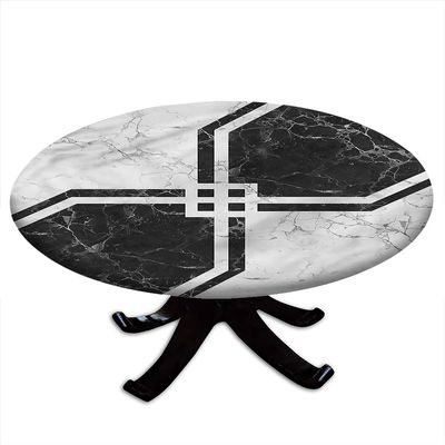 VBTGVE Marble Round Tablecloth, Marble Motif Art, Elastic Edge, Waterproof and wipeable Table Cover, Suitable for Restaurant Kitchen Parties, Fit for 52" Table,