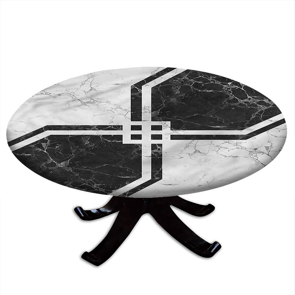 VBTGVE Marble Round Tablecloth, Marble Motif Art, Elastic Edge, Waterproof and wipeable Table Cover, Suitable for Restaurant Kitchen Parties, Fit for 52" Table,