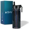 Sports Water Bottle with Straw Lid on Black Rainbow Glitter for School, Travel and Outdoors 18 oz Modern Insulated Stainless Steel view 2