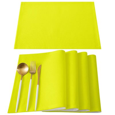 ALAGEO Lemon Yellow Placemats for Dining Table Cotton Linen Pure Colour Yellow Table Mat Set of 6 Non-Slip Heat Insulation Washable Table Mats for Holiday Banquet Dining Table Kitchen Decor