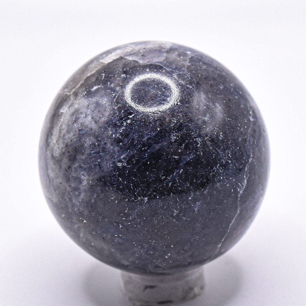 42mm Blue Iolite Sphere Natural Dichroite Mineral Polished Ball Sparkling Crystal Water Sapphire Stone - India + Stand
