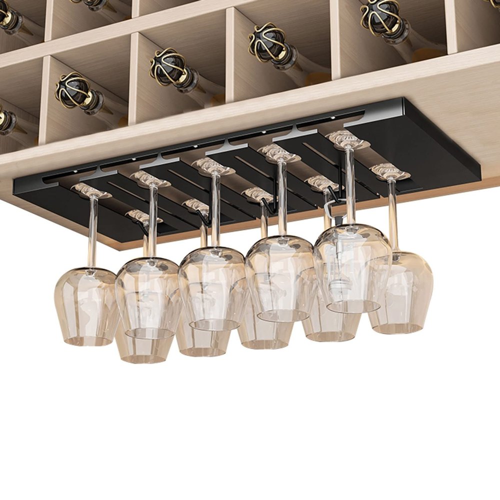 4/5/6 Rows Wine Glass Rack Hanging, Under Cabinet Wine Glass Holder Display Stand, Stainless Steel Stemware Rack With Screws, Stemware Storage Rack For Cabinet Kitchen Bar (Size : 5 Row)