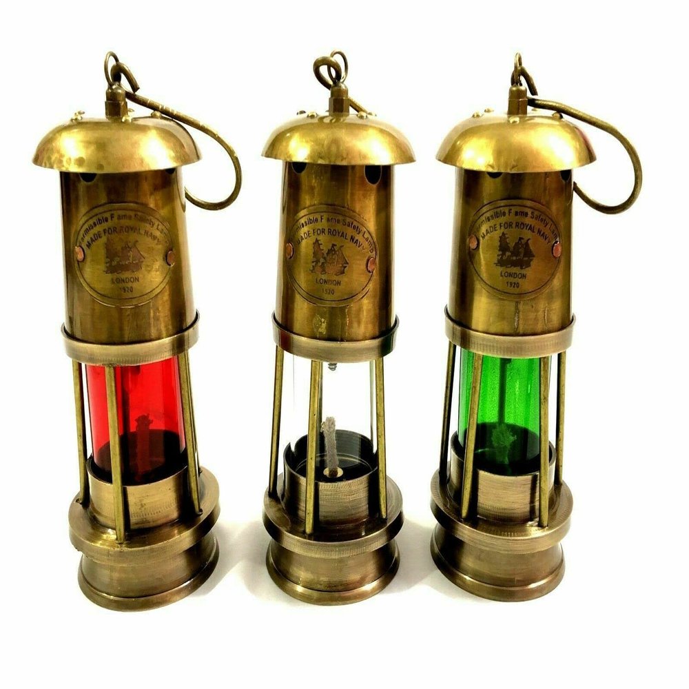 Shine Handicrafts Brass Minor Oil Lamp Antique Nautical Ship Lantern Maritime Boat Light (Set of 3)
