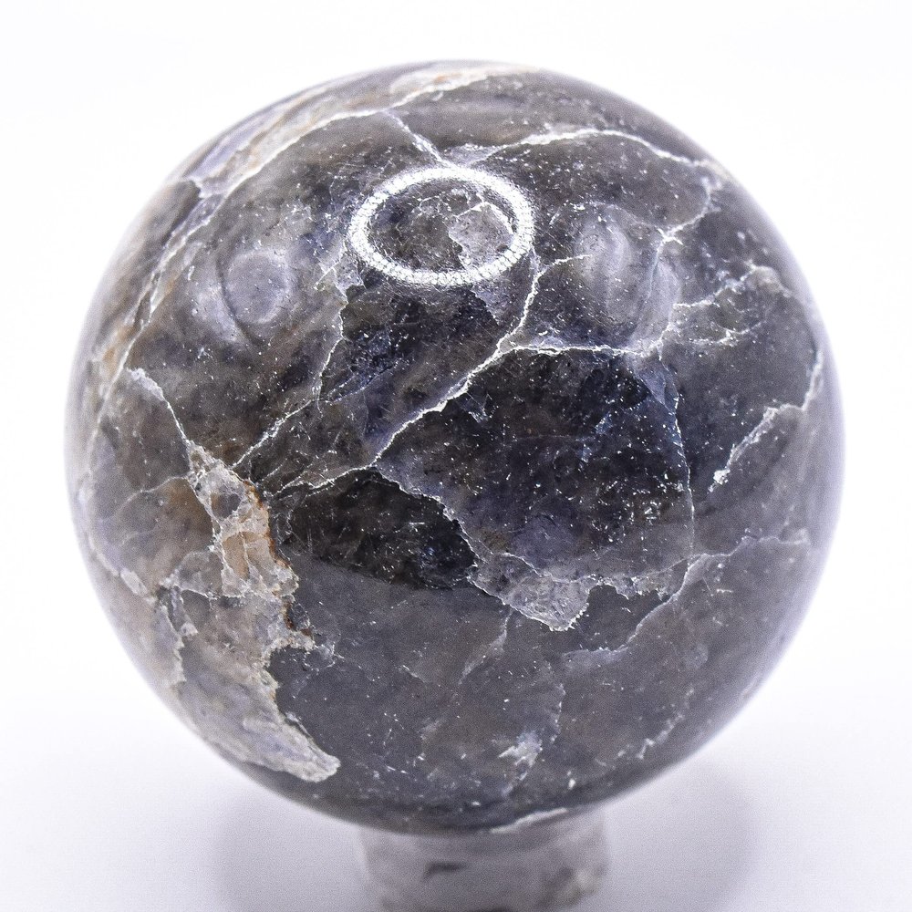 47mm Blue Iolite Sphere Natural Sparkling Crystal Ball Cordierite Mineral Water Sapphire Polished Stone - India + Stand