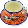 Ceramika Bona Polmedia Polish Pottery Cup with Saucer UNIKAT - Fowl In The Florals Pattern Handmade in Boleslawiec Poland Certificate of Authenticity view 2