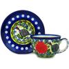 Ceramika Bona Polmedia Polish Pottery Cup with Saucer UNIKAT - Fowl In The Florals Pattern Handmade in Boleslawiec Poland Certificate of Authenticity view 3