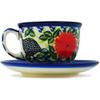 Ceramika Bona Polmedia Polish Pottery Cup with Saucer UNIKAT - Fowl In The Florals Pattern Handmade in Boleslawiec Poland Certificate of Authenticity view 4