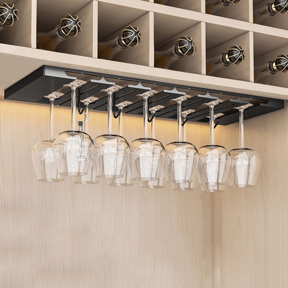 Wine Glass Rack 2/3/4/5/6 Row, Hanging Stemware Holder Storage Drying Rack, Under Cabinet Glasses Storage Hanger With Screws, Hanging Champagne Goblets Holders (Size : 6 Row)