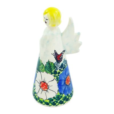 Polmedia Polish Pottery Angel Figurine UNIKAT - Monarch in The Poppies Pattern Handmade in Boleslawiec Poland by Ceramika Bona + Certificate of Authenticity