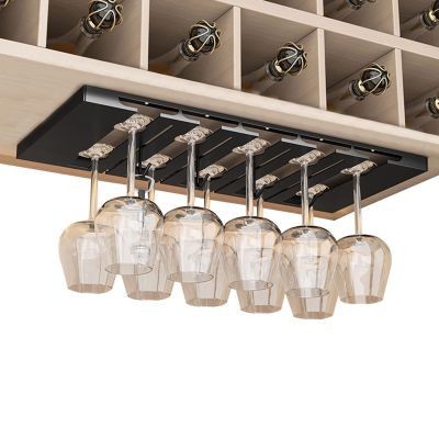 Black Wine Glass Rack, Stemware Wine Glass Holder Storage Hanger With Screws, 2/3/4/5/6 Rows Under Cabinet Stemware Rack, Shelf Stemware Cup Display Stand Holders For Cabinet Kitchen Bar