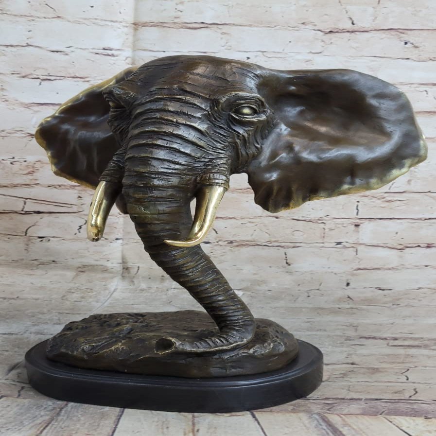 EUROPEAN BRONZE Original Milo African Male Elephant Head Bronze Sculpture Hot Cast Figure