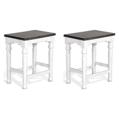 Home Square Carriage House 24" Mindi Wood Stool in White/Dark Brown - Set of 2