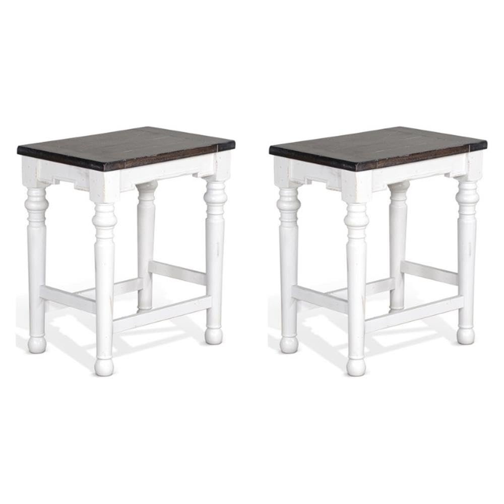 Home Square Carriage House 24" Mindi Wood Stool in White/Dark Brown - Set of 2