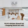 BaraBara Kitchen Utensils Set, Wooden Holder, Spoon Rest and Hooks, Kitchen Wooden Utensils, 100% Natural Teak Wooden Kitchen Utensil view 2