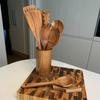 BaraBara Kitchen Utensils Set, Wooden Holder, Spoon Rest and Hooks, Kitchen Wooden Utensils, 100% Natural Teak Wooden Kitchen Utensil view 4