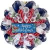 Happy Holidays Cardinal Patriotic Handmade Deco Mesh Wreath. Available in 24 inch and 28 inch diameters. view 1