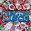 Happy Holidays Cardinal Patriotic Handmade Deco Mesh Wreath. Available in 24 inch and 28 inch diameters. view 2