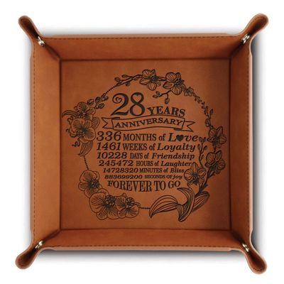 Bella Busta-28 Years Anniversary-Contemporary/Modern Gift Orchid Theme Design for 28th Anniversary-Engraved Leatherette Valet Tray (Rawhide)