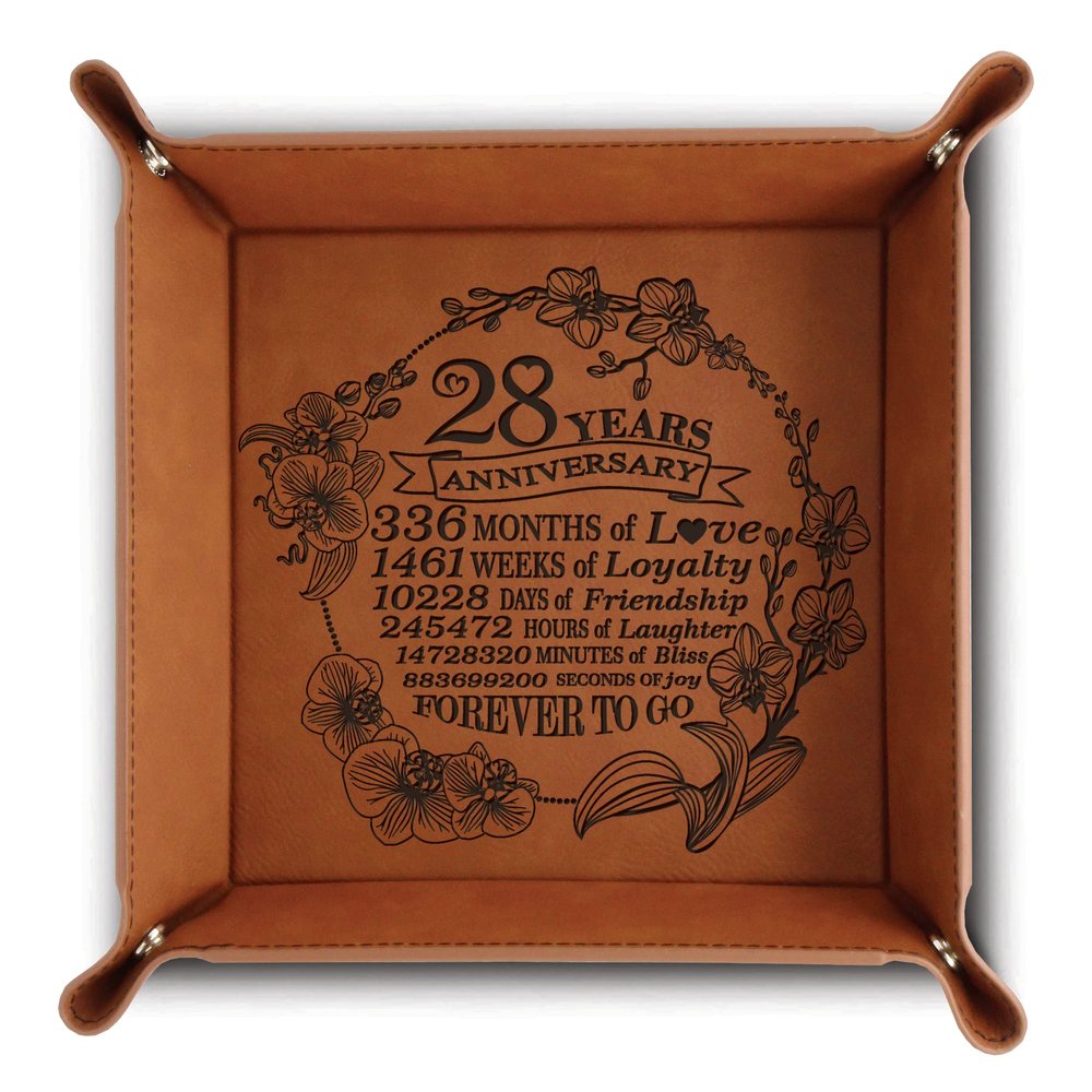 Bella Busta-28 Years Anniversary-Contemporary/Modern Gift Orchid Theme Design for 28th Anniversary-Engraved Leatherette Valet Tray (Rawhide)