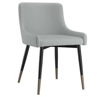 Corinth Set of 2 Modern Faux Leather and Metal Side Chair in Light Grey