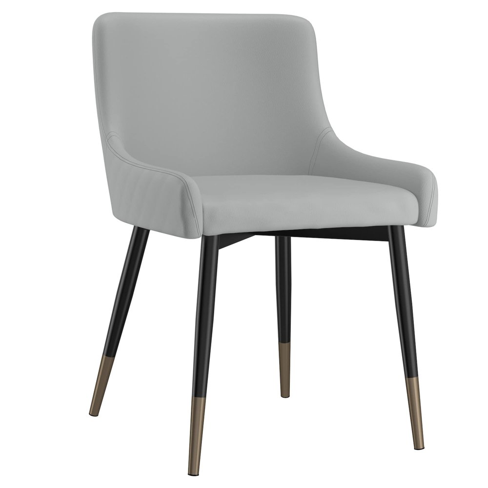 Corinth Set of 2 Modern Faux Leather and Metal Side Chair in Light Grey