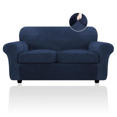 FestiCorp 3 Piece Velvet Sofa Covers for 2 Seat Cushion Couch Sofa Slipcovers, Stretch Couch Cover, Thick Furniture Protector for Dogs Pets, XL Love Seat, Navy
