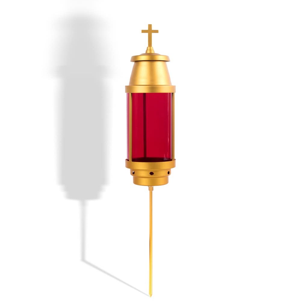 Cemetery Light Candle Holder, Grave Decorations Memorial Lantern with Crosses, Anodized Aluminum Eternal Light Dome Memorial Light Grave Lamp, RedIncludes Solar Candle