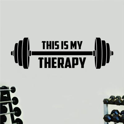 This Is My Therapy Wall Decal Home Decor Art Sticker Vinyl Bedroom Boys Girls Teen Kids Quote Gym Fitness Workout Weights Lift Exercise Motivational Health Squat Barbell Cardio