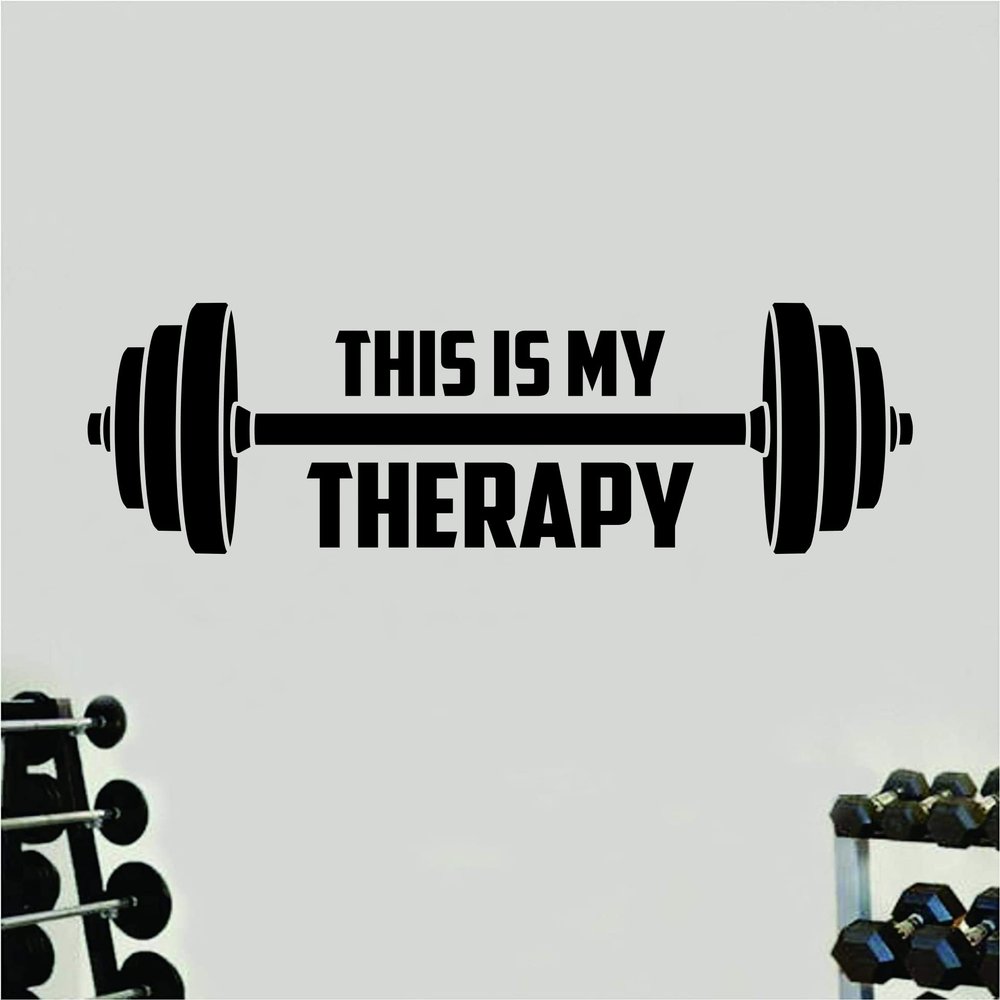 This Is My Therapy Wall Decal Home Decor Art Sticker Vinyl Bedroom Boys Girls Teen Kids Quote Gym Fitness Workout Weights Lift Exercise Motivational Health Squat Barbell Cardio