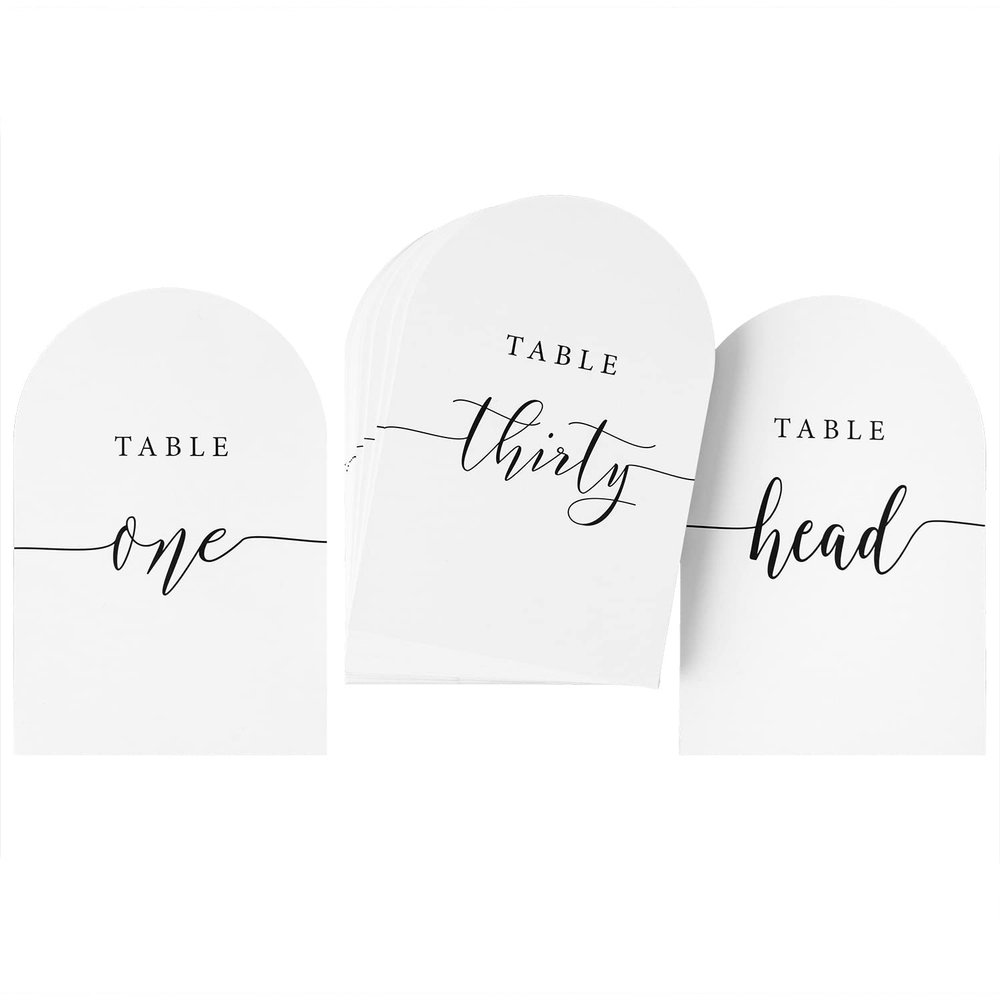 Crisky Arch Design Table Number Cards for Wedding, Anniversary, Birthday, Bridal Shower Party. Black Double-Sided Design 4 x 6 Inch Number One - Thirty & Head Table.