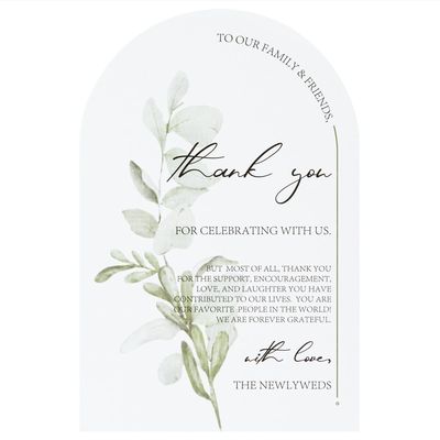 Crisky Arch Design Greenery Thank You Place Setting Cards, 50 Pcs, Chic and Elegant Wedding Table Centerpieces and Decorations, 4 x 6 inch