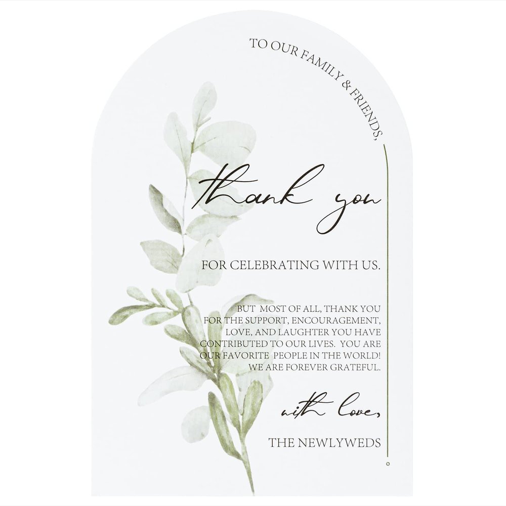 Crisky Arch Design Greenery Thank You Place Setting Cards, 50 Pcs, Chic and Elegant Wedding Table Centerpieces and Decorations, 4 x 6 inch