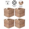 VILLACERA Wicker Baskets  Set of 4 Square Handmade Woven Water Hyacinth Storage Bins  Closet, Living Room, or Bathroom Dcor by Villacera (Natural) view 2