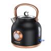NESSGRAIM Retro Electric Kettle, 1.7L Stainless Steel Tea Kettle with Large Temperature Gauge, 1500W Fast Heating Hot Water Boiler with LED Indicator, Auto Shut-off & Boil-Dry Protection-Reteo Black view 1