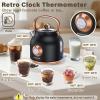 NESSGRAIM Retro Electric Kettle, 1.7L Stainless Steel Tea Kettle with Large Temperature Gauge, 1500W Fast Heating Hot Water Boiler with LED Indicator, Auto Shut-off & Boil-Dry Protection-Reteo Black view 2
