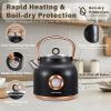 NESSGRAIM Retro Electric Kettle, 1.7L Stainless Steel Tea Kettle with Large Temperature Gauge, 1500W Fast Heating Hot Water Boiler with LED Indicator, Auto Shut-off & Boil-Dry Protection-Reteo Black view 4