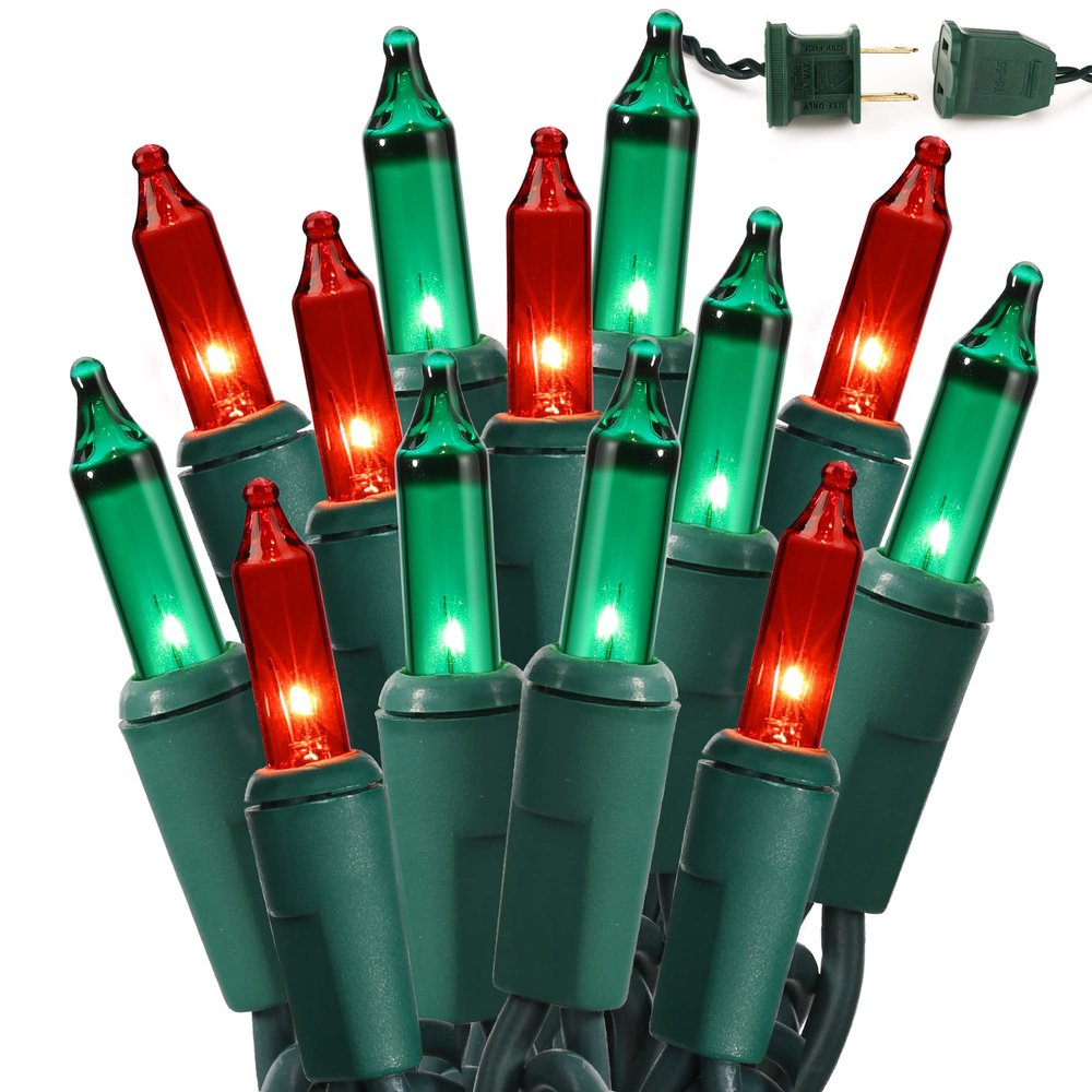 BrizLabs Red & Green Christmas Lights, 300 Counts 69.6ft Mini String Lights Connectable, UL Certified Incandescent Christmas String Lights Plug-in Tree Lights for Indoor Outdoor Xmas Home Decor