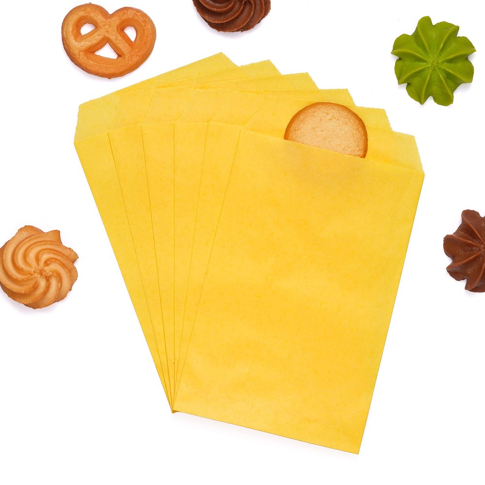 Quotidian Lemon Yellow Flat Medium Greaseproof Paper Bags 4x6 in, 100 Count