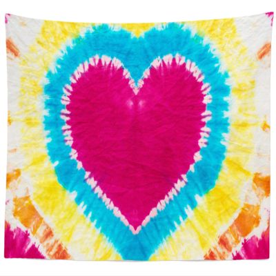 BELECO Tie Dye Tapestry Watercolor Rainbow Heart Shape Love Background Tapestry Colorful Tie Dye Theme Party Decorations Fabric Wide Wall Hanging 60x50 Inch for Bedroom Living Room Dorm Decor