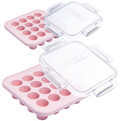 Souper Cubes MyMilk 1/2 oz. Silicone Breast Milk Freezer Trays, Each Pure Platinum Food-Grade Silicone Tray Holds 8 oz., Perfect For Purees, and More - Pink - 2-Pack