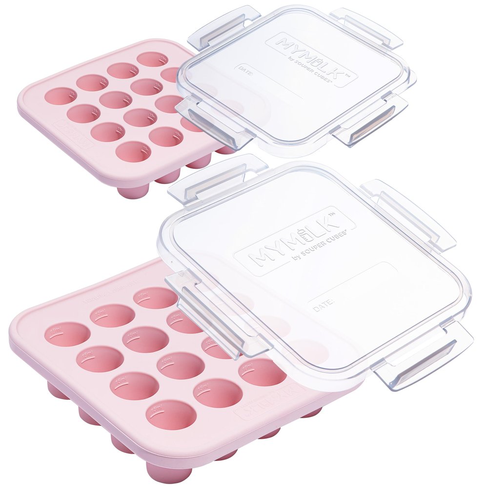 Souper Cubes MyMilk 1/2 oz. Silicone Breast Milk Freezer Trays, Each Pure Platinum Food-Grade Silicone Tray Holds 8 oz., Perfect For Purees, and More - Pink - 2-Pack