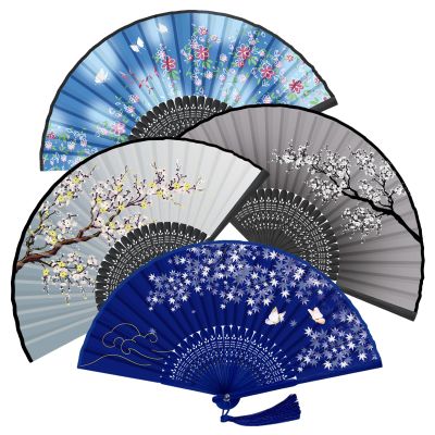 WEARXI 4 PCS Hand Fans for Women, Foldable 8.3" Silk Folding Fan with Bamboo Frames, Chinese Japenese Paper Hand Fan for Cosplay, Dancing, Party, Wedding, Home Decoration