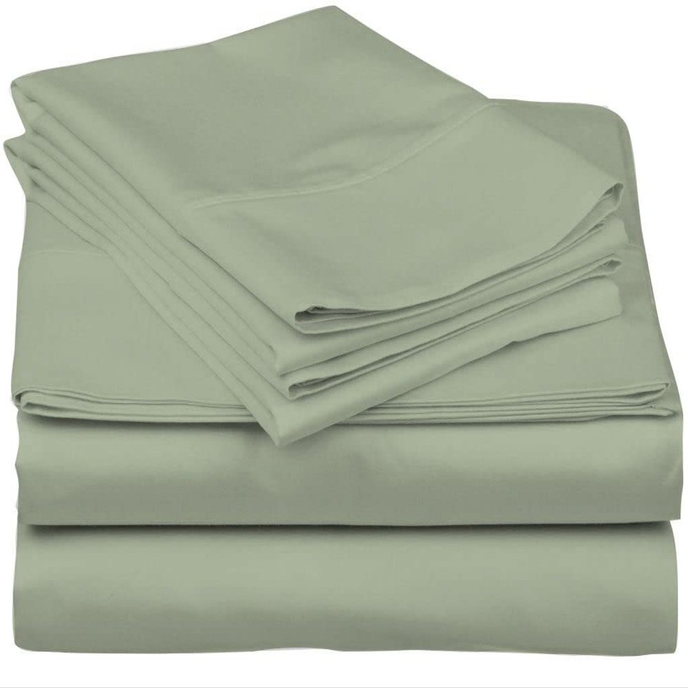 OnlineChoiceSheet Luxurious Queen Size Waterbed Sheet Set 4 Piece Attached with Fitted Sheet 100% Egyptian Cotton 12 Inch Deep Pocket (Light Sage Solid, Queen) - 1000 Thread Count