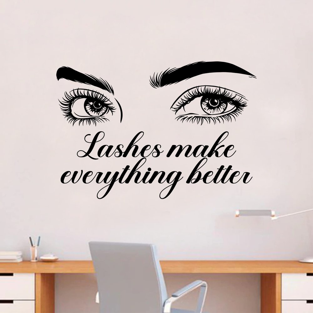 Lashes Make Everything Better V3 Wall Decal Home Decor Art Sticker Vinyl Bedroom Boys Girls Teen Kids Quote Makeup Lashes Brows Beauty Brushes Lipstick Mascara Eyeshadow Business Logo Studio
