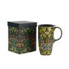 Voltogar Ceramic Mug Travel Coffee Cup with Lid for Home & Office, 17oz. Porcelain Tall Tea Cup with Handle, Green Flower Mug in Color Box, 6.5" H view 1