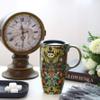 Voltogar Ceramic Mug Travel Coffee Cup with Lid for Home & Office, 17oz. Porcelain Tall Tea Cup with Handle, Green Flower Mug in Color Box, 6.5" H view 2