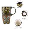 Voltogar Ceramic Mug Travel Coffee Cup with Lid for Home & Office, 17oz. Porcelain Tall Tea Cup with Handle, Green Flower Mug in Color Box, 6.5" H view 4