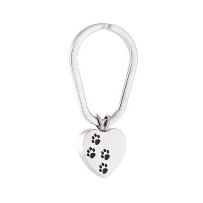 LiHiFG Keepsake Key Chain Paw Print Heart Urn Key Ring Car Accessorial Holder Jewelry for Pet Ashes