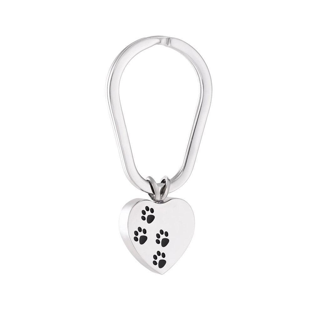 LiHiFG Keepsake Key Chain Paw Print Heart Urn Key Ring Car Accessorial Holder Jewelry for Pet Ashes